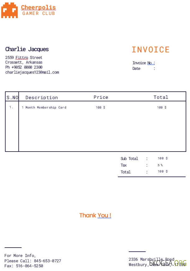 Modèle de facture de société de jeux